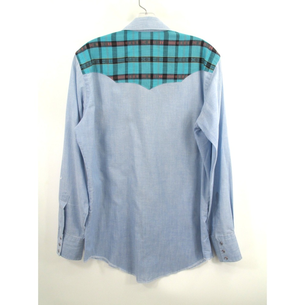 Wrangler Cowboy Cut Western Pearl Snap Shirt Mens 15.5x34 Blue Plaid Yoke VTG - Picture 4 of 16